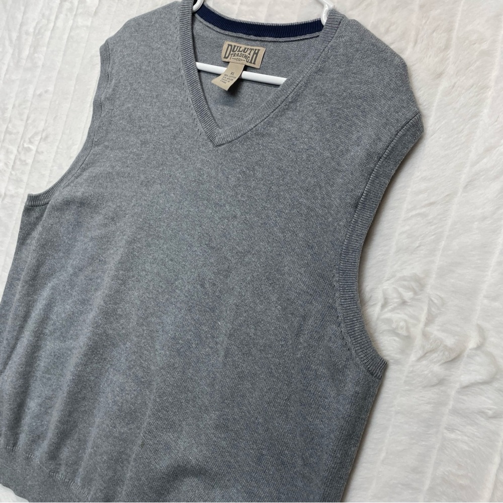 Duluth Trading Co Gray Knit V-neck Sweater Vest Sleeveless Preppy Men’s Size XL